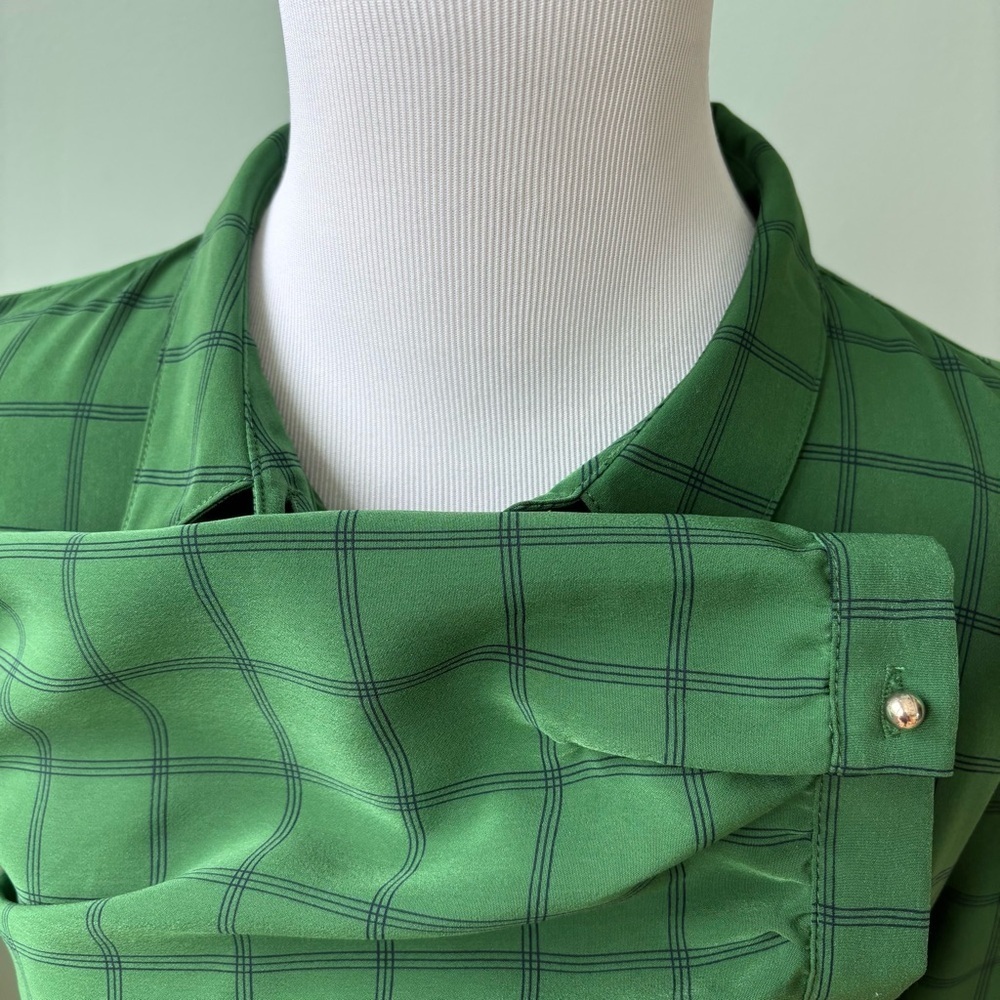 DownEast Modest Green Windowpane Check Academia Coquette Shirt Dress Sz L - Picture 11 of 13